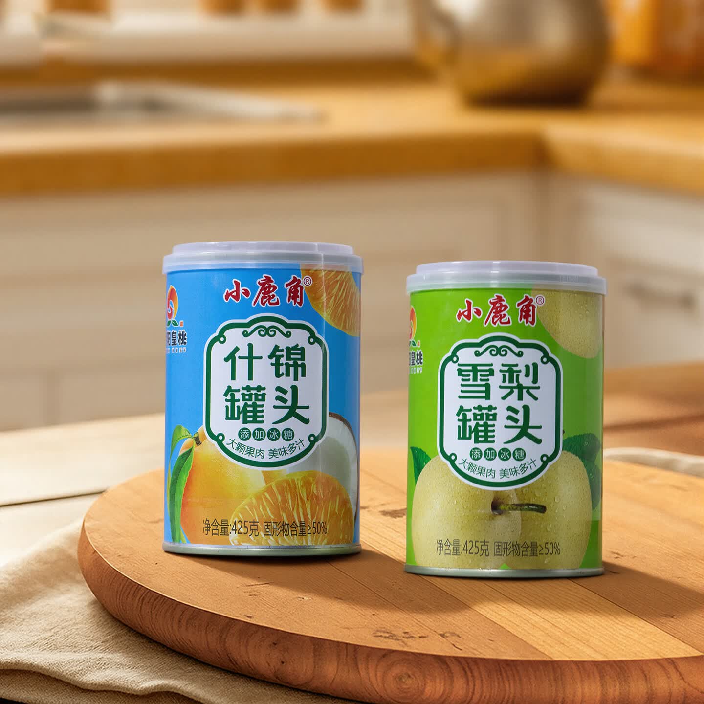 小鹿角425*12罐铁罐黄桃罐头果肉浓郁口感Q甜多汁橘子梨子什锦多种口味 425g*12罐黄桃罐头