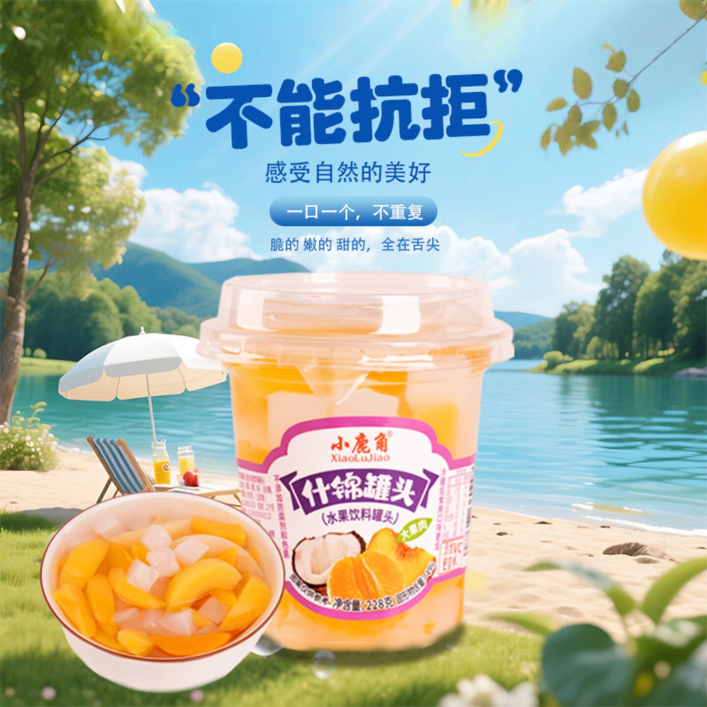 小鹿角塑杯水果捞228克年轻时尚 黄桃228*6杯