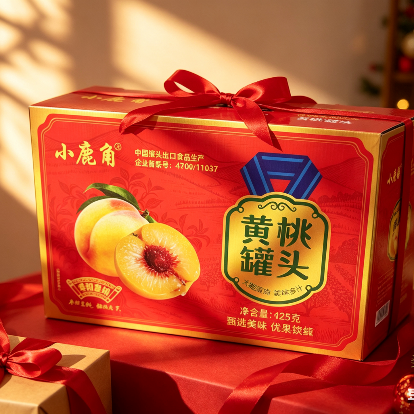 小鹿角425铁罐黄桃罐头礼盒高端大气果肉浓郁口感Q甜多汁 425g*8罐礼盒黄桃罐头