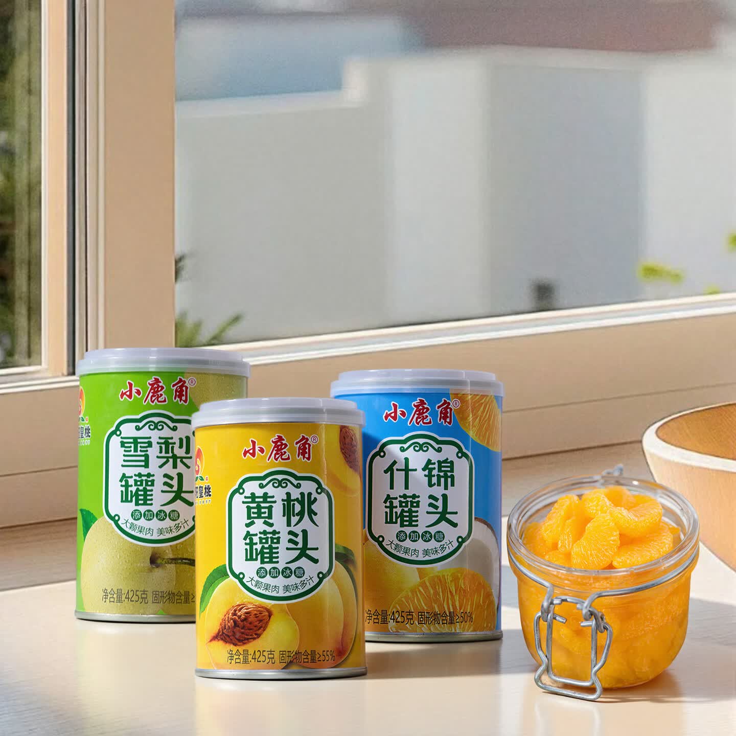 小鹿角425*12罐铁罐黄桃罐头果肉浓郁口感Q甜多汁橘子梨子什锦多种口味 425g*12罐黄桃罐头