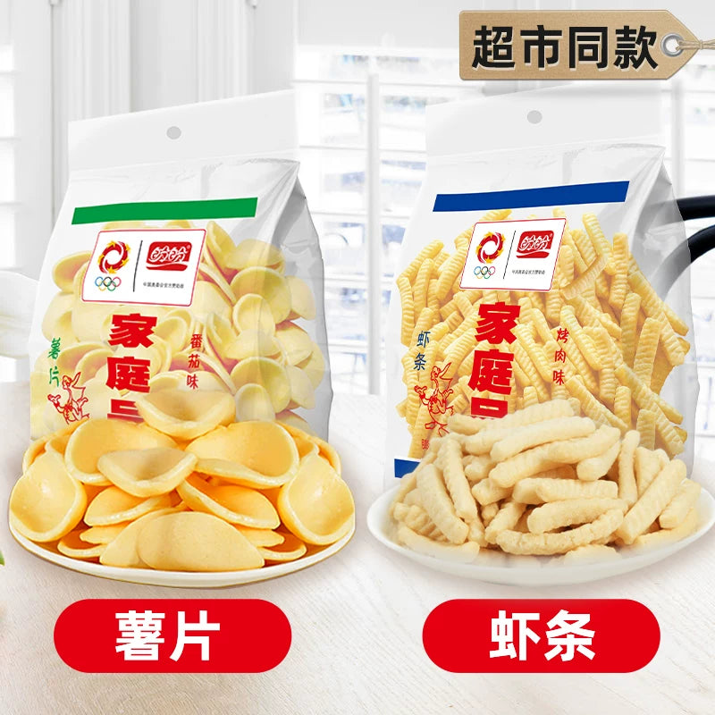 盼盼家庭号薯片虾条超大包办公室解馋休闲零食老式回忆大礼包虾片